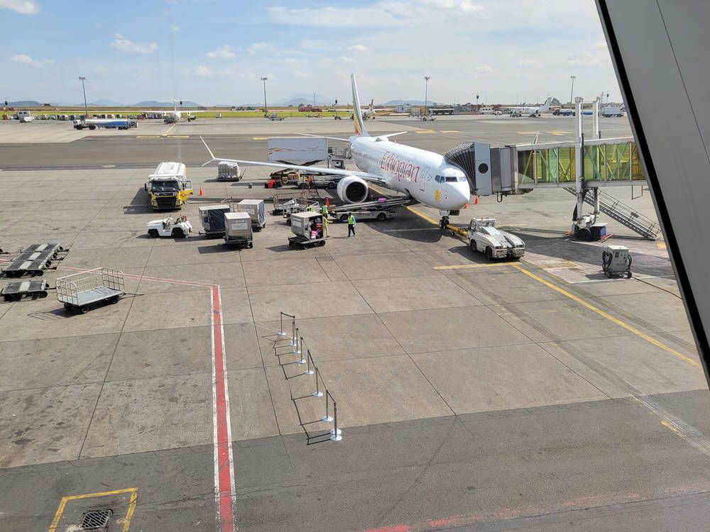 The Ethiopian 737 at the gate in Addis Ababa