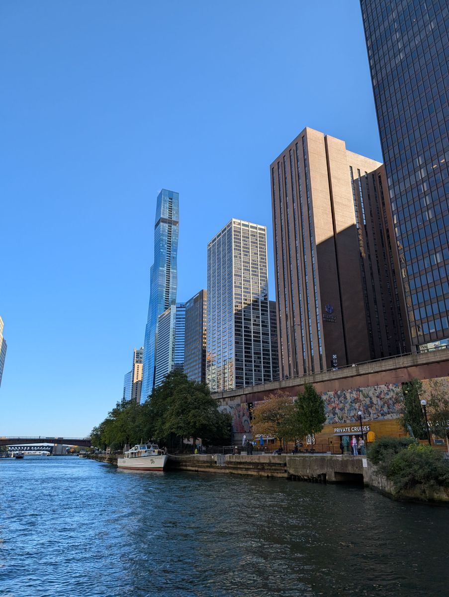The St. Regis over the riverwalk and the First Lady dock
