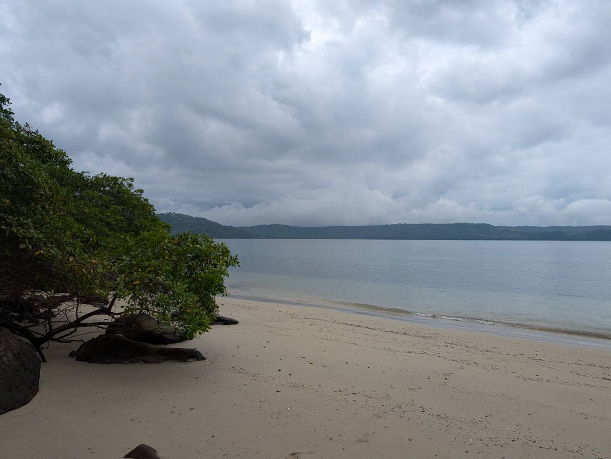 A quiet beach under grey skies