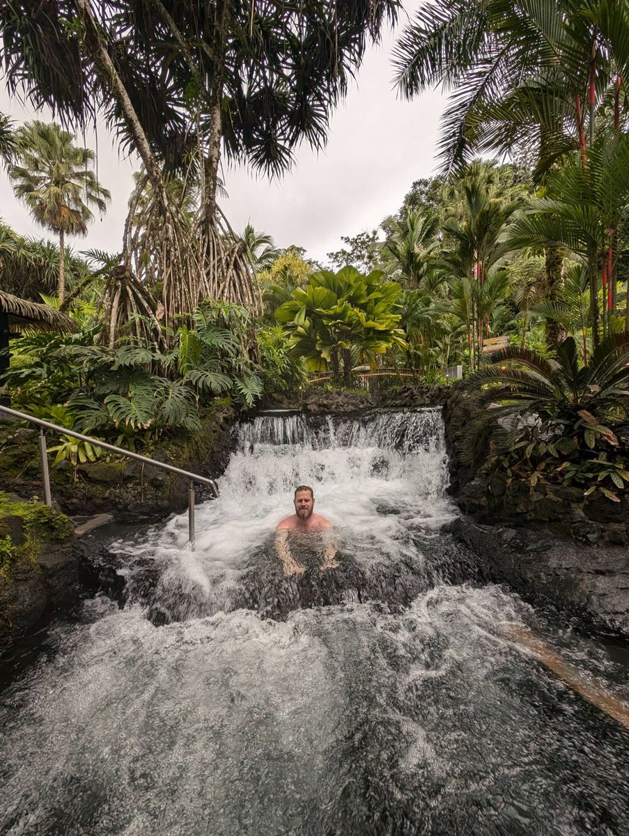Brendan in the hot spring waterfall