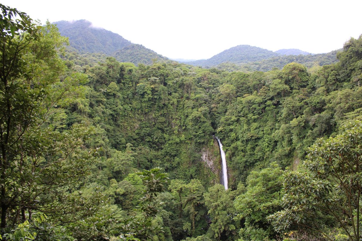 A waterfall far across the valley