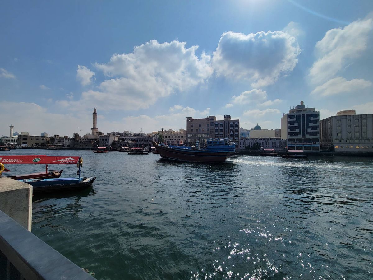 Boats and buildings across the creek