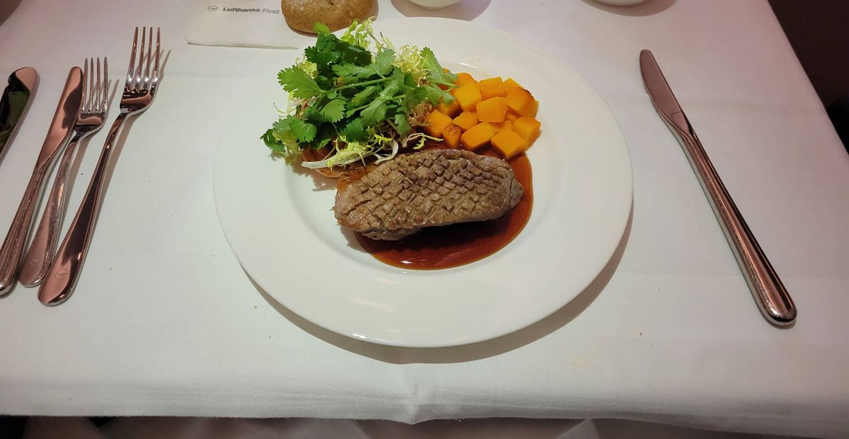 The main course: meat, squash and greens