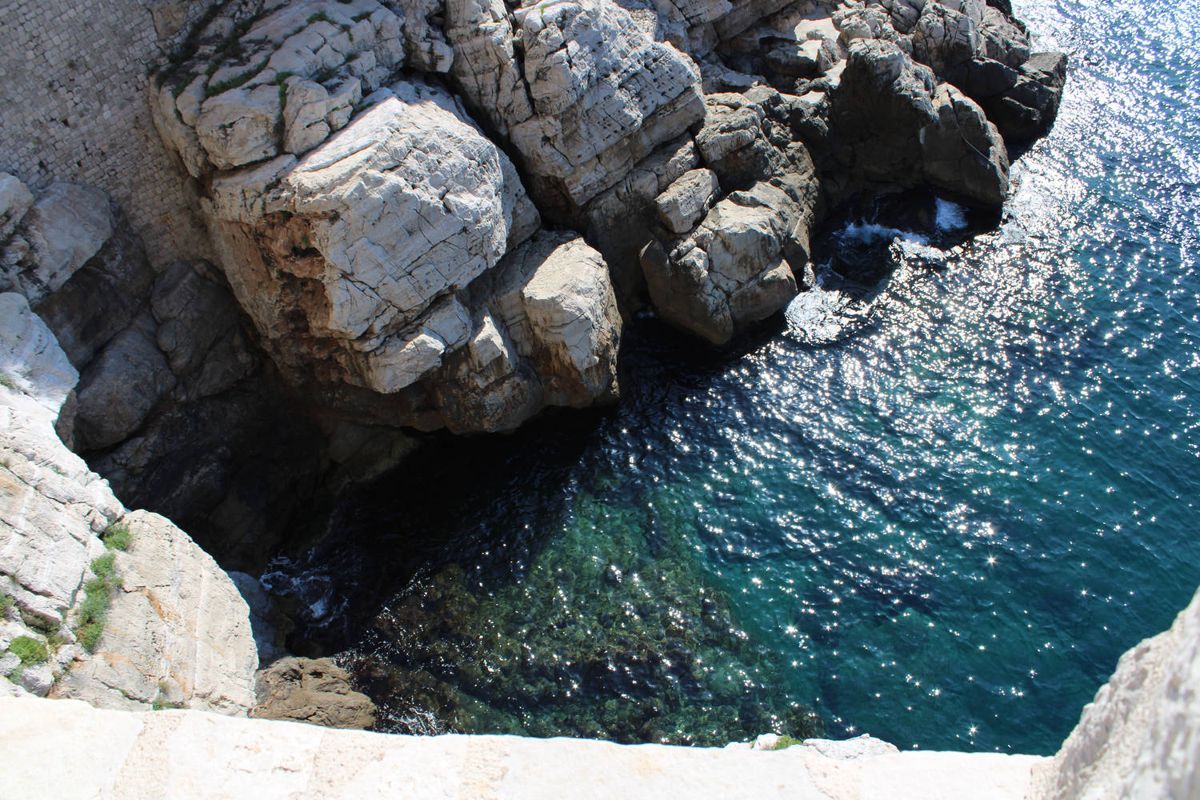 Rocks and sea straight down