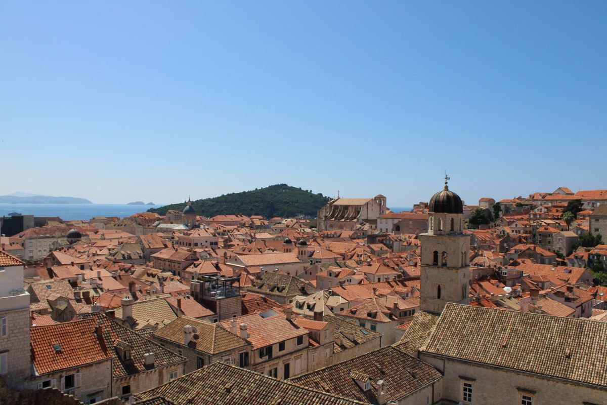 The rooftops toward the bell tower
