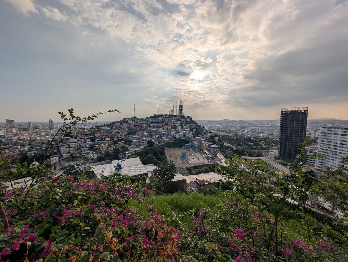 The next hill over, covered in houses and antennas