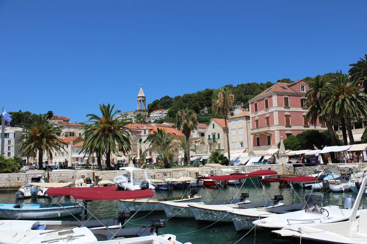 Boats along the harbor