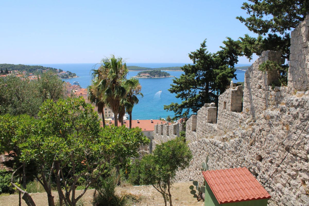 The old wall above town and the islands