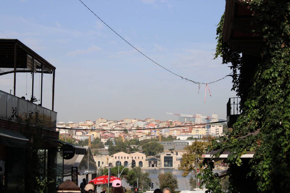 The city across the water from a street
