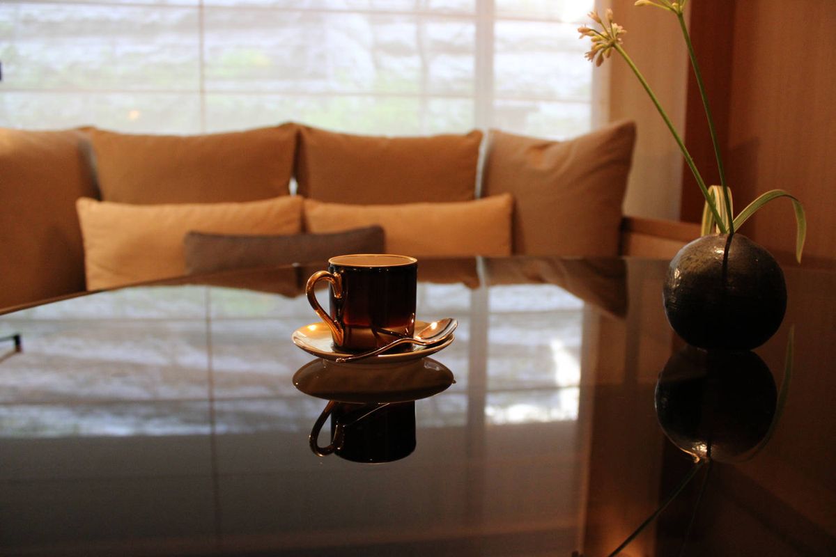 Coffee on the glass table