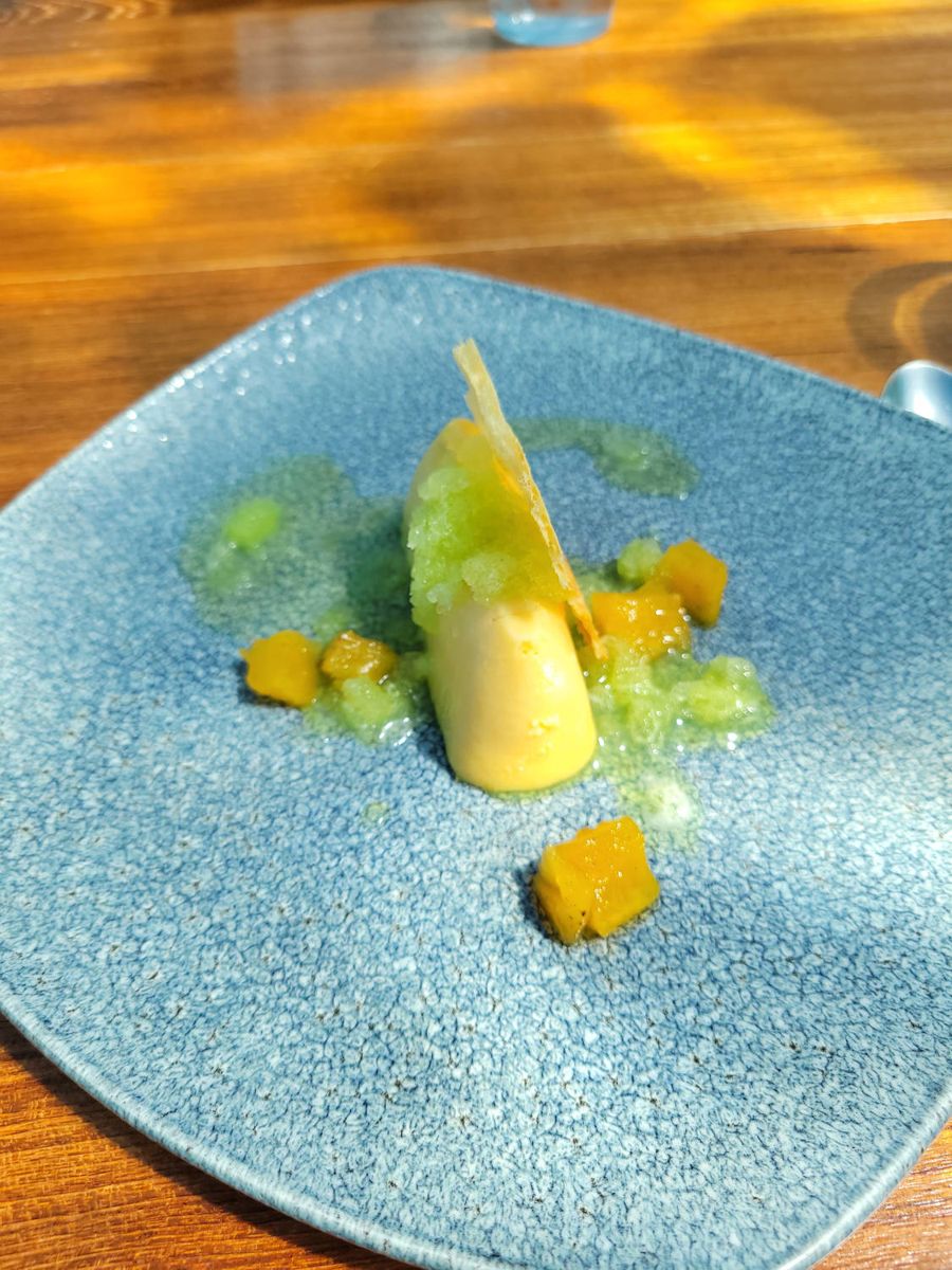 Dessert on a blue plate