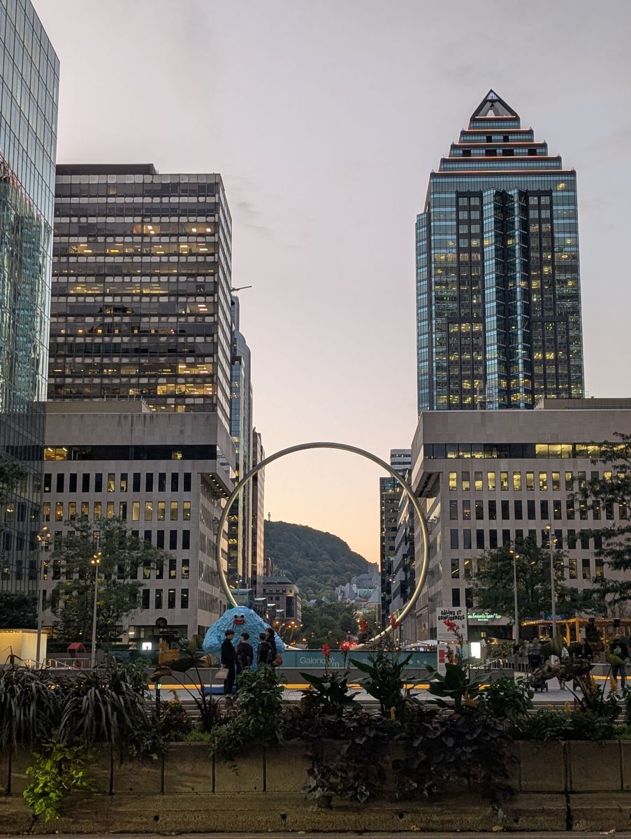 Le Ring at Place Ville Marie, framing Mount Royal