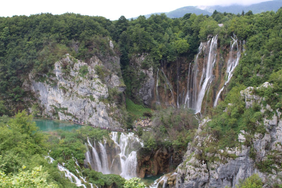 The tall waterfall and the falls below it