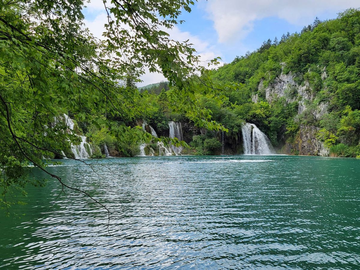 Falls across a lake