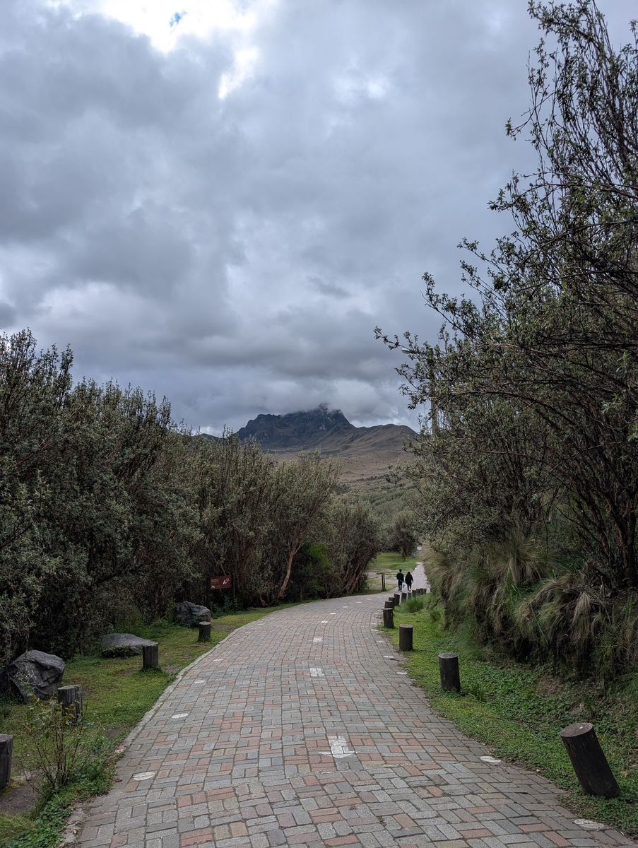 The brick path out toward the peak