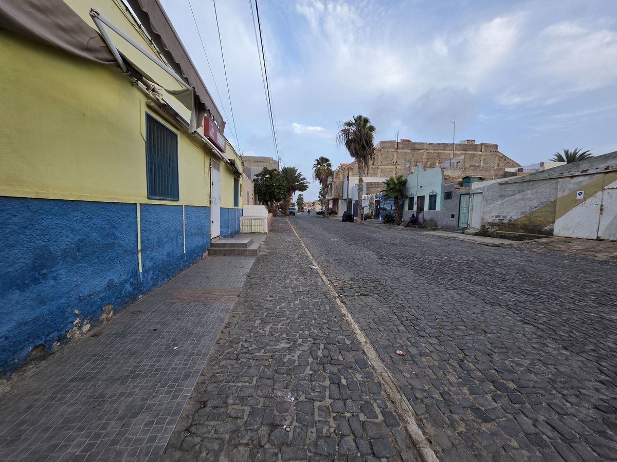 Yellow and blue on a quiet street