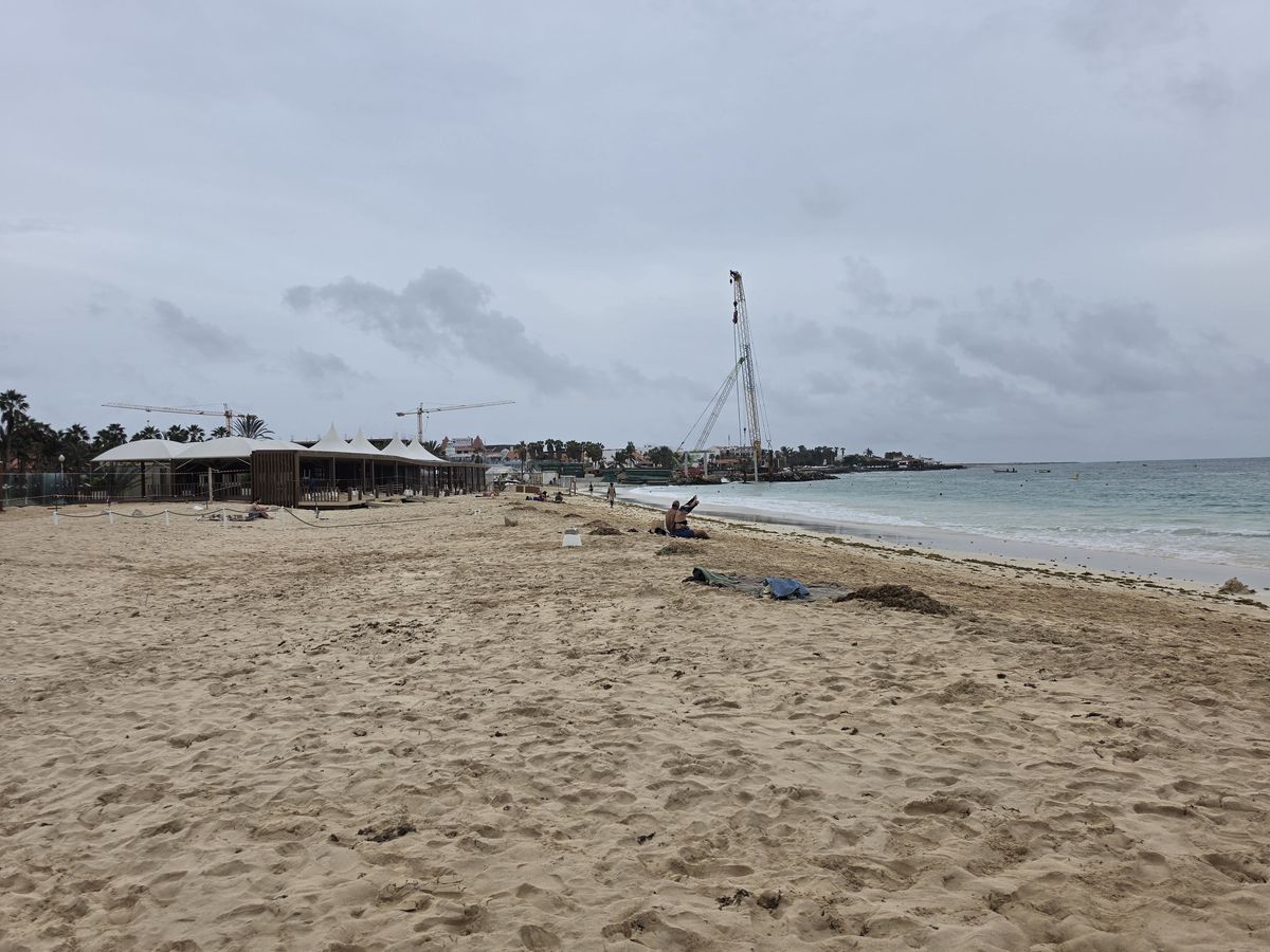 Cranes working at the end of the beach