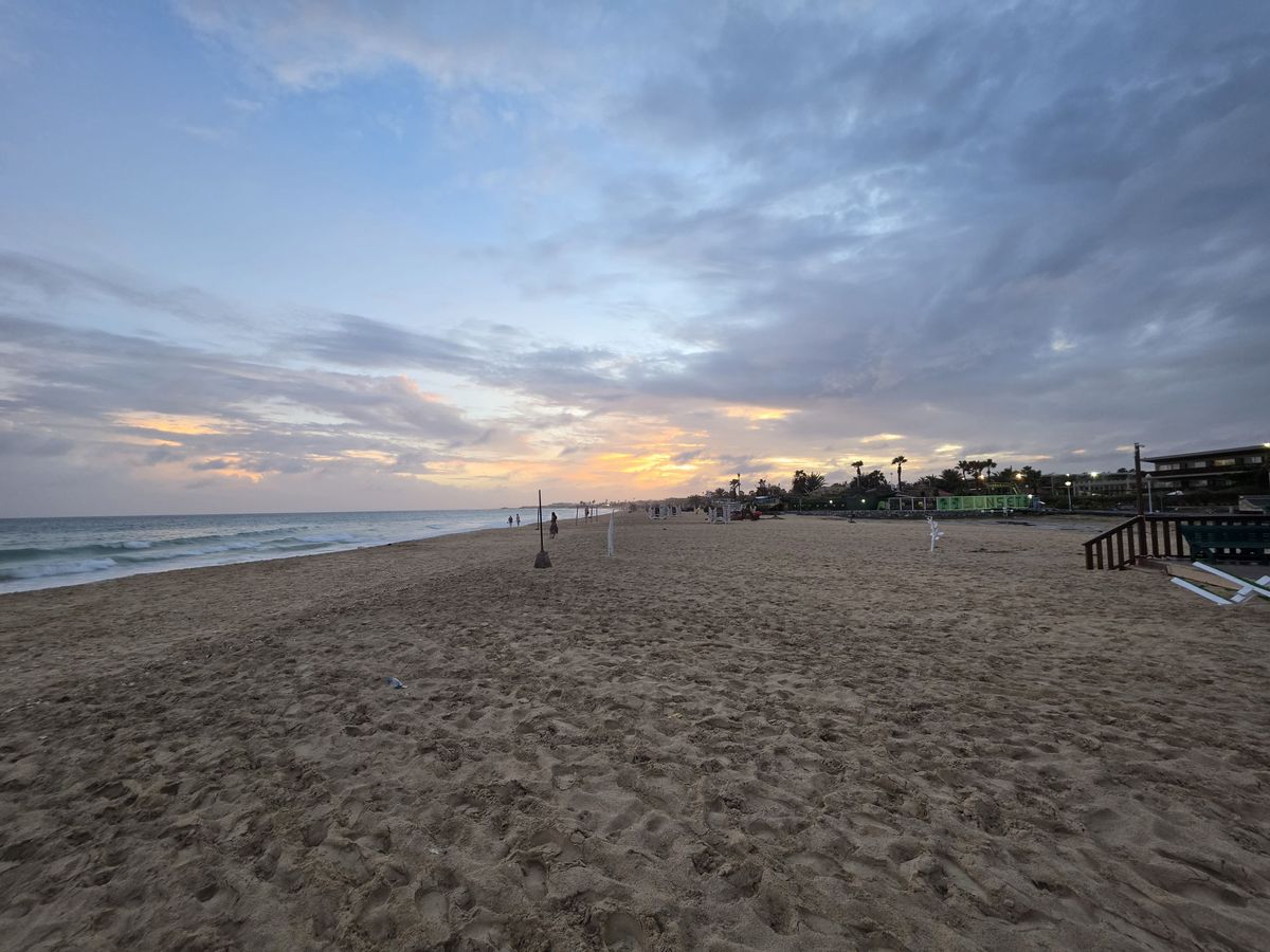 Looking up the beach at dusk