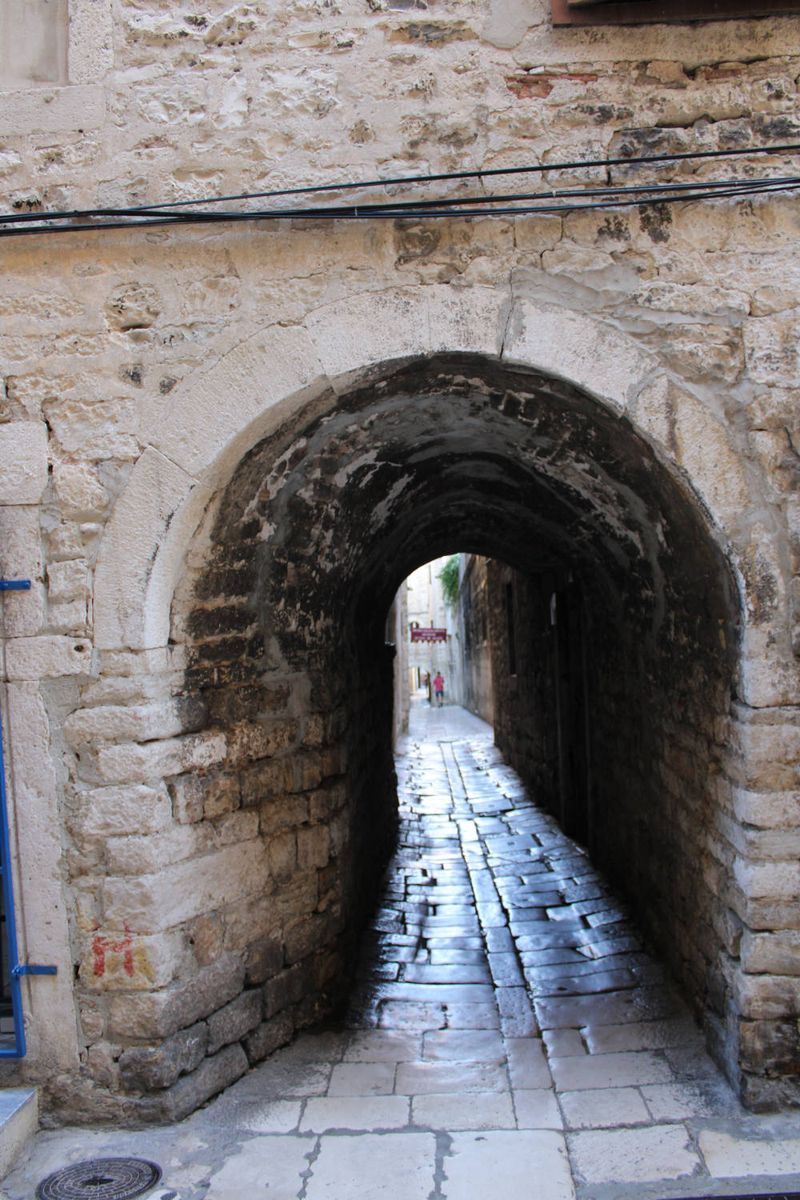A narrow covered passage