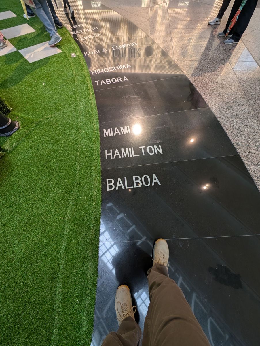City names set in the floor. Balboa is next to Panama City.