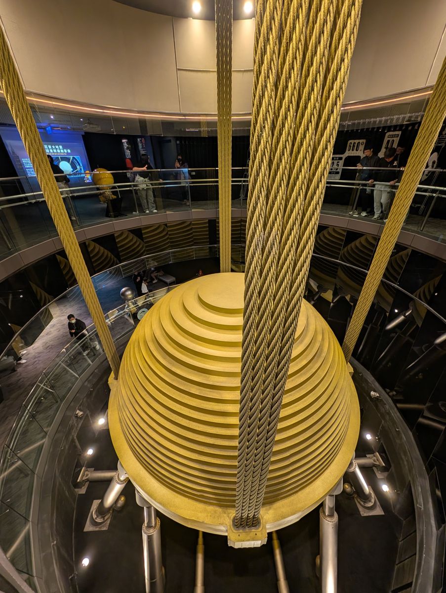 Hung from its cables