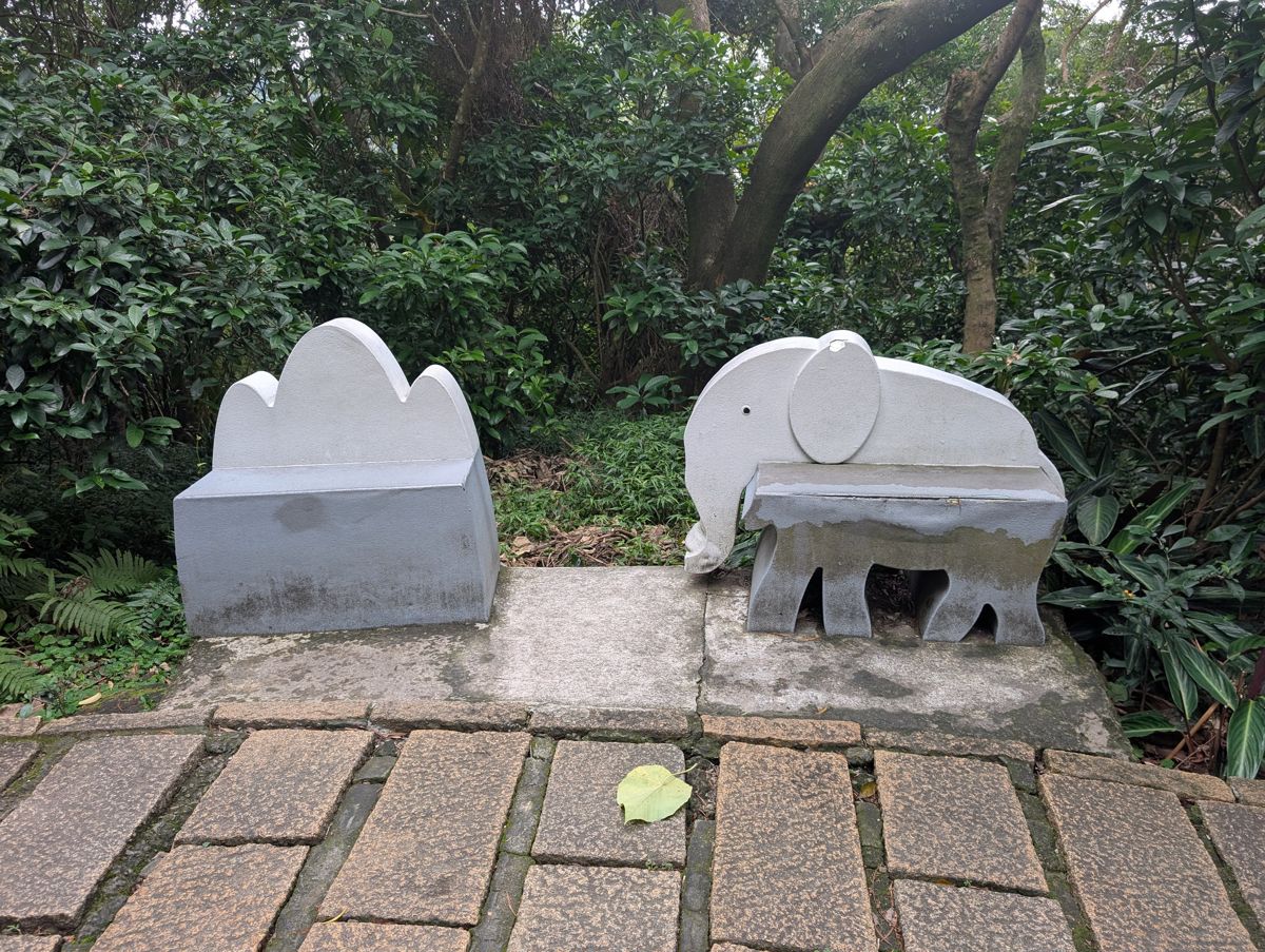 Elephant benches along the way