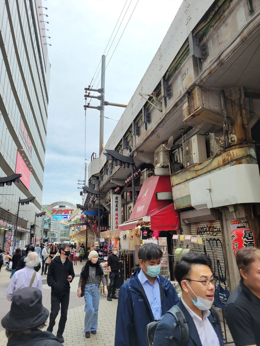 The shopping street beside the elevated tracks