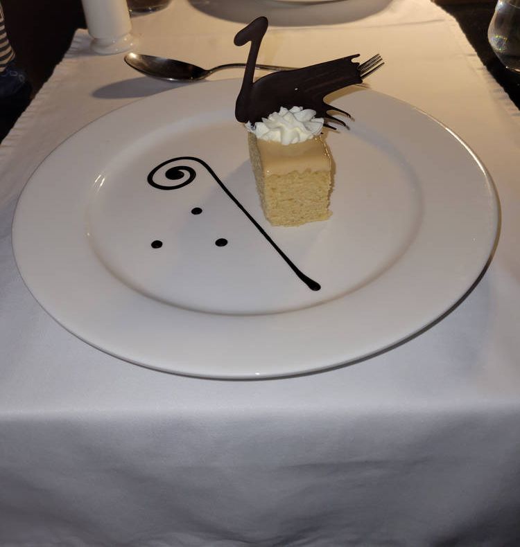 Dessert with a chocolate swan